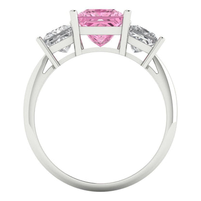2.5 cttw Zirconia Simulated Pink Diamond Three-Stone Engagement Ring - Solid White Gold  (VVS1, Princess Cut,6.5 mm)