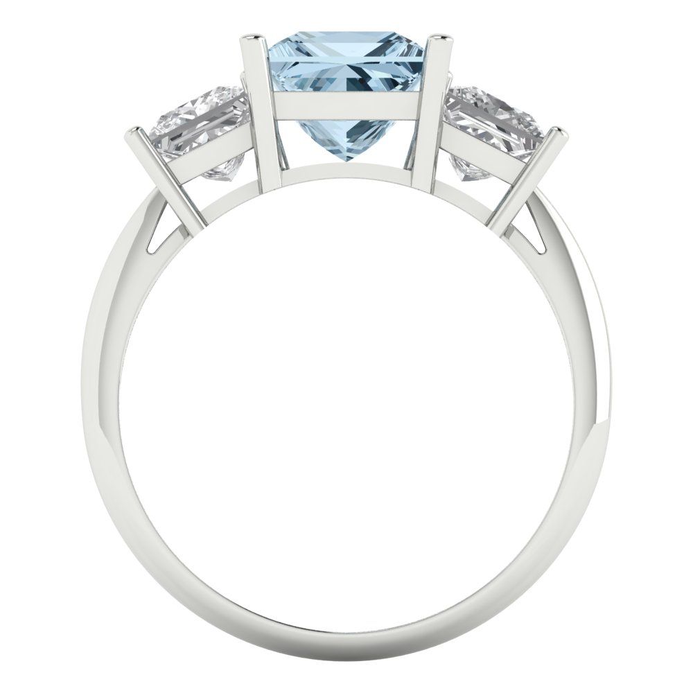 2.5 cttw Natural Swiss Blue Topaz Three-Stone Engagement Ring - Solid White Gold  (VVS1, Princess Cut,6.5 mm)