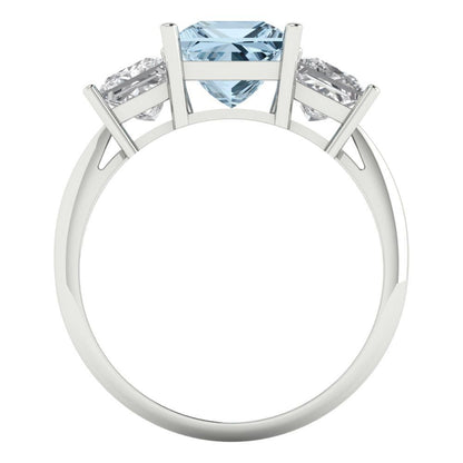 2.5 cttw Zirconia Simulated Blue Diamond Three-Stone Engagement Ring - Solid Gold (VVS1, Princess Cut,6.5 mm)