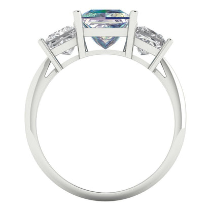 2.5 cttw Blue Moissanite Three-Stone Engagement Ring - Solid White Gold  (VVS1, Princess Cut,6.5 mm)