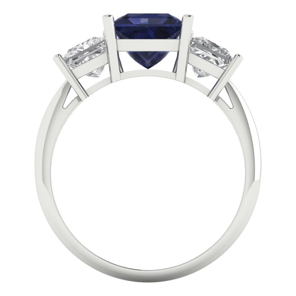 2.5 cttw Simulated Blue Sapphire Three-Stone Engagement Ring - Solid White Gold  (VVS1, Princess Cut,6.5 mm)