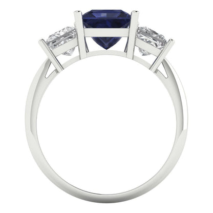 2.5 cttw Simulated Blue Sapphire Three-Stone Engagement Ring - Solid White Gold  (VVS1, Princess Cut,6.5 mm)