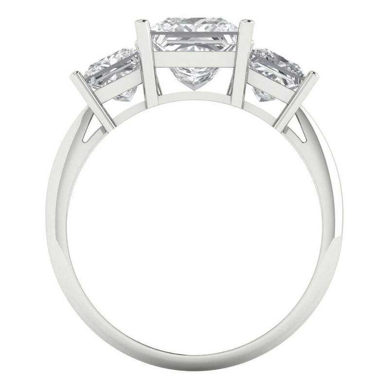 2.62 ct Brilliant Princess Cut Natural Diamond Stone Clarity SI1-2 Color G-H White Gold Three-Stone Ring
