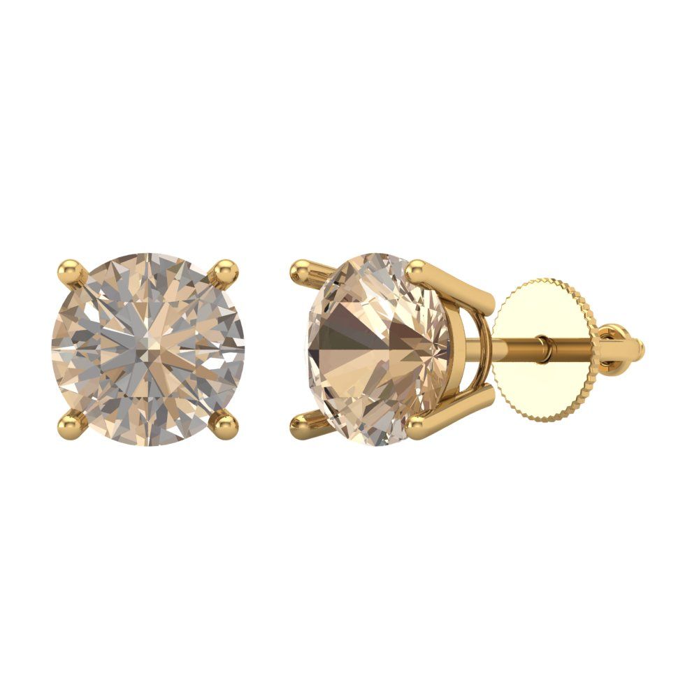 3 ctw Yellow Moissanite Studs Earrings | 7.5mm Round Cut White Gold Screw back | April Birthstone
