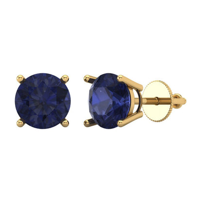 3 ctw Blue Sapphire Studs Earrings | 7.5mm Round Cut White Gold Screw back | September Birthstone