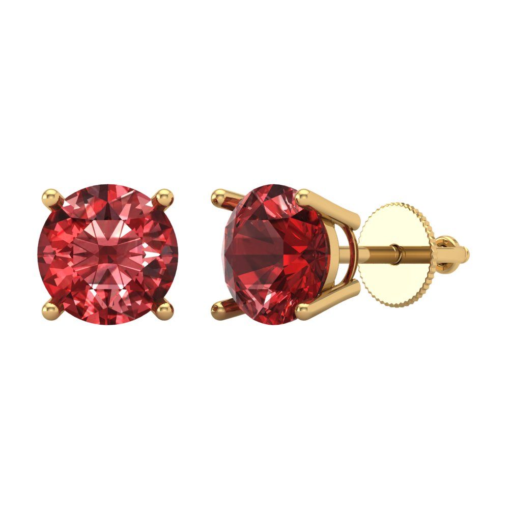 3 ctw Garnet Studs Earrings | 7.5mm Round Cut White Gold Screw back | January Birthstone