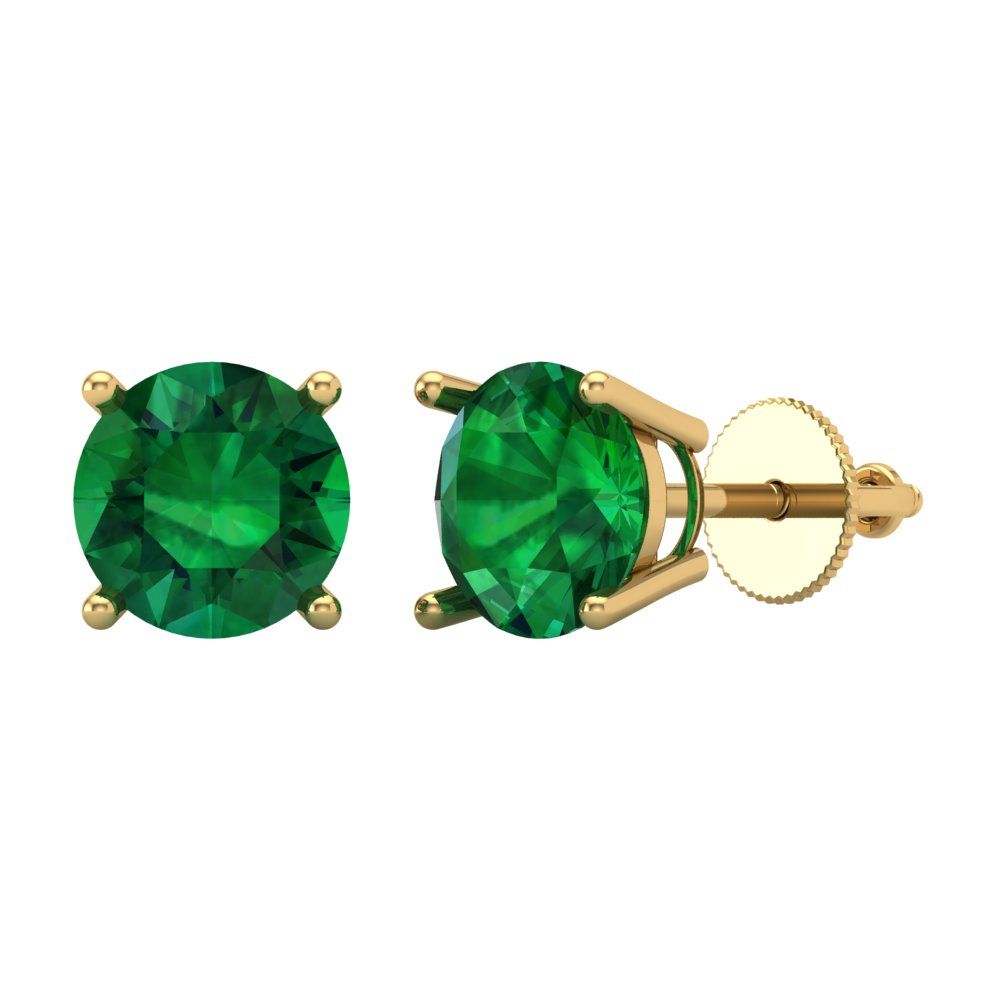 3 ctw Emerald Studs Earrings | 7.5mm Round Cut White Gold Screw back | May Birthstone