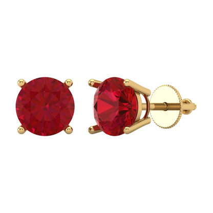 3 ctw Ruby Studs Earrings | 7.5mm Round Cut White Gold Screw back | July Birthstone
