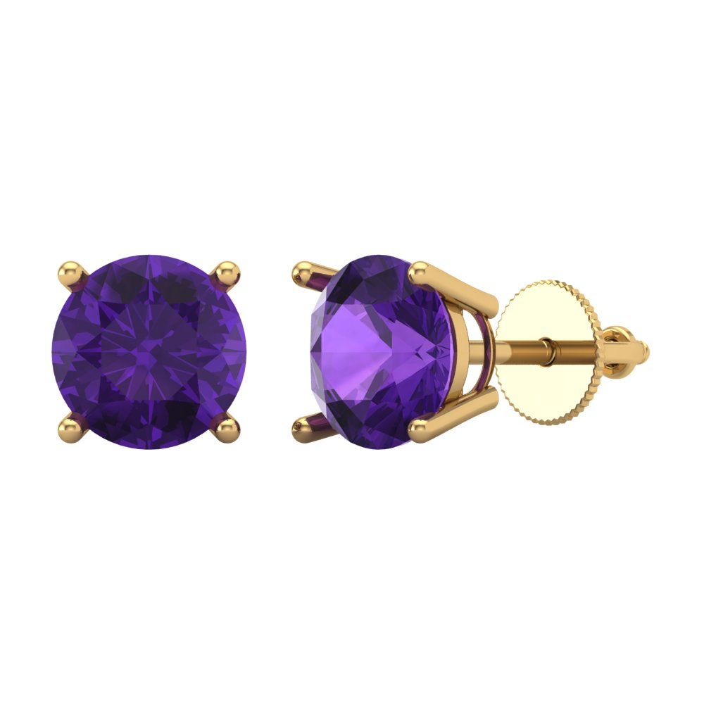 3 ctw Amethyst Studs Earrings | 7.5mm Round Cut White Gold Screw back | February Birthstone