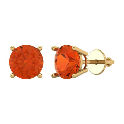 3 ctw Red Zirconia Studs Earrings | 7.5mm Round Cut White Gold Screw back | April Birthstone