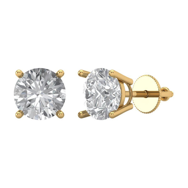 3 ct Brilliant Round Cut Solitaire Studs Genuine Cultured Diamond Stone Clarity VS1-2 Color J-K Yellow Gold Earrings Screw back