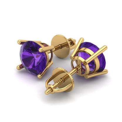 3 ctw Amethyst Studs Earrings | 7.5mm Round Cut White Gold Screw back | February Birthstone