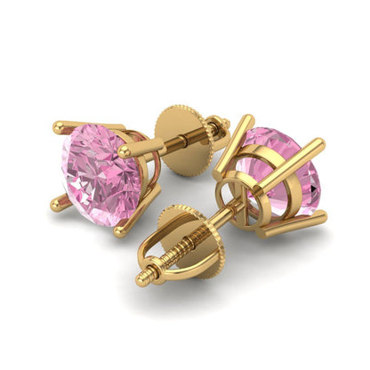 3 ctw Pink Zirconia Studs Earrings | 7.5mm Round Cut White Gold Screw back | April Birthstone