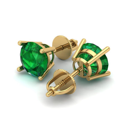 3 ctw Emerald Studs Earrings | 7.5mm Round Cut White Gold Screw back | May Birthstone