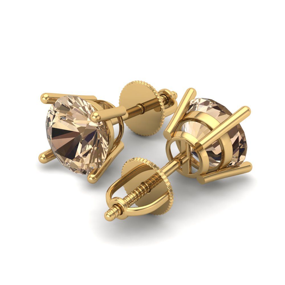 3 ctw Yellow Moissanite Studs Earrings | 7.5mm Round Cut White Gold Screw back | April Birthstone