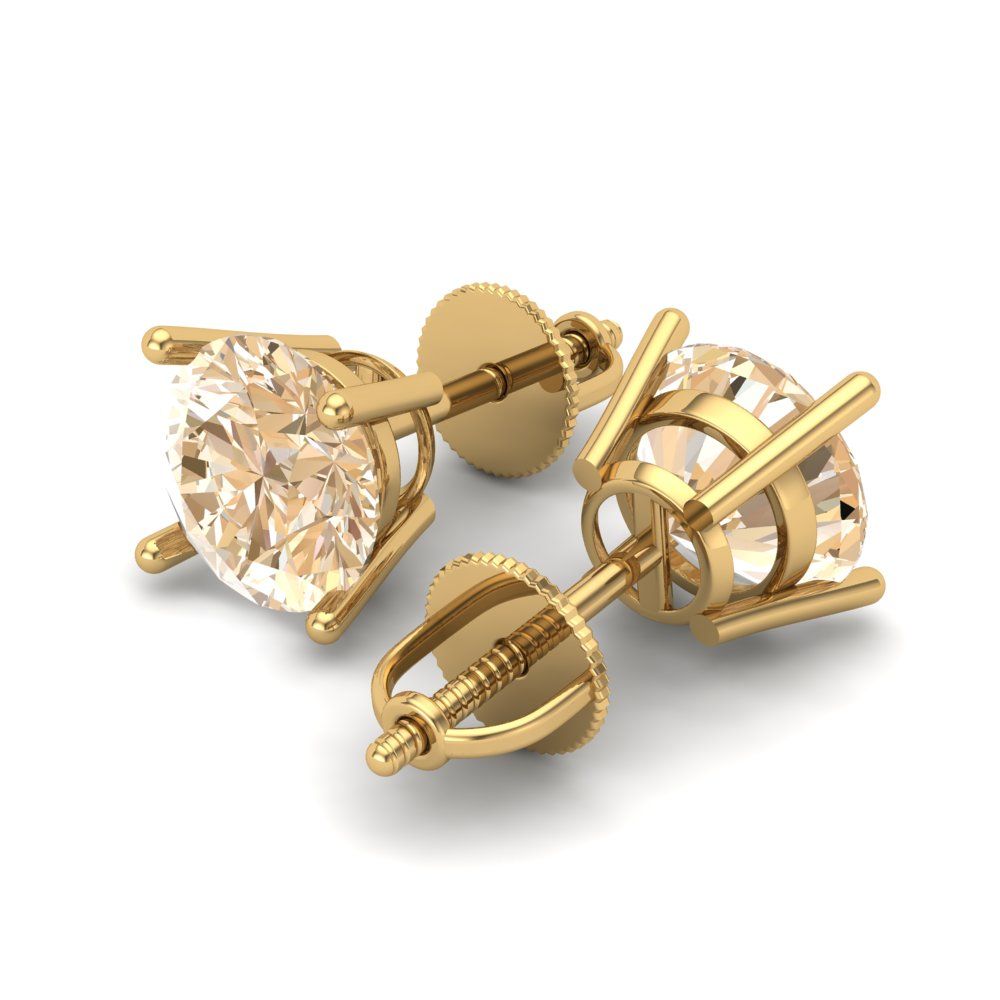 3 ctw Morganite Studs Earrings | 7.5mm Round Cut White Gold Screw back | February Birthstone