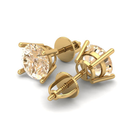 3 ctw Morganite Studs Earrings | 7.5mm Round Cut White Gold Screw back | February Birthstone