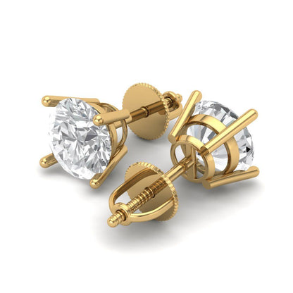 3 ctw Zirconia Diamond Studs Earrings | 7.5mm Round Cut White Gold Screw back | April Birthstone