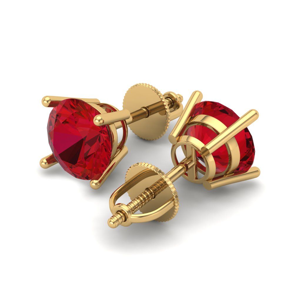 3 ctw Ruby Studs Earrings | 7.5mm Round Cut White Gold Screw back | July Birthstone