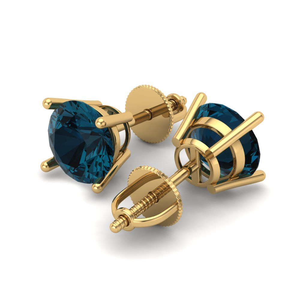 3 ctw London Blue Topaz Studs Earrings | 7.5mm Round Cut White Gold Screw back | December Birthstone