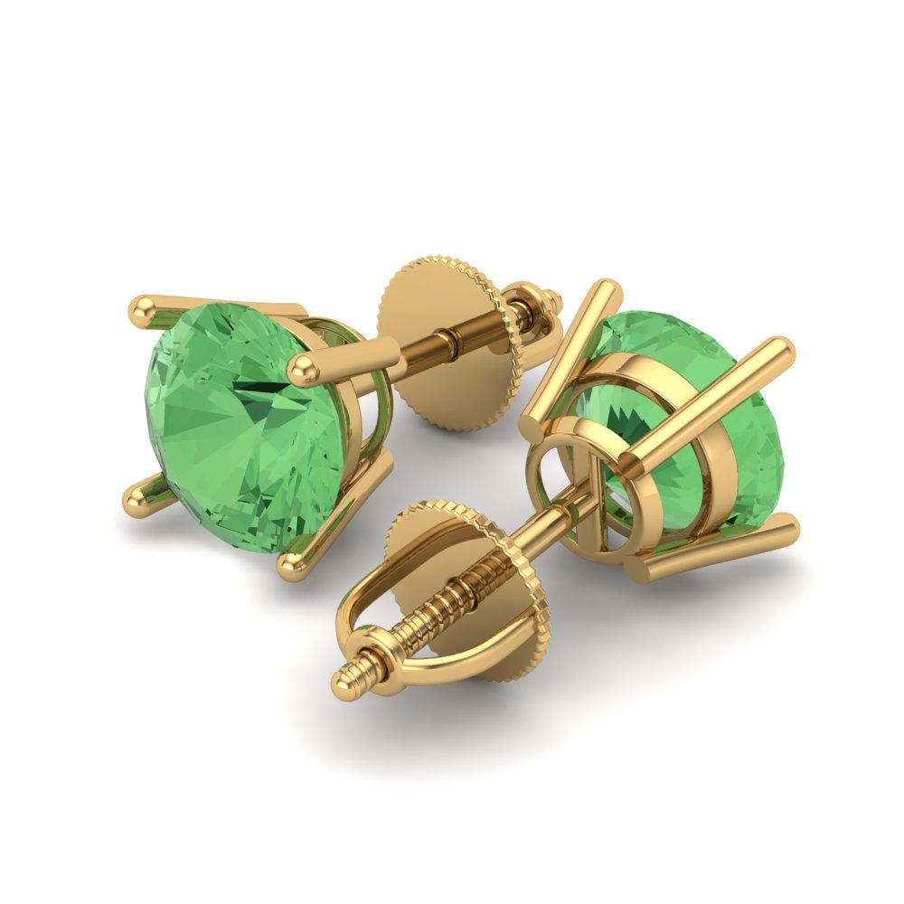 3 ctw Green Zirconia Studs Earrings | 7.5mm Round Cut White Gold Screw back | April Birthstone