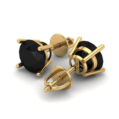 3 ctw Onyx Studs Earrings | 7.5mm Round Cut White Gold Screw back | July Birthstone
