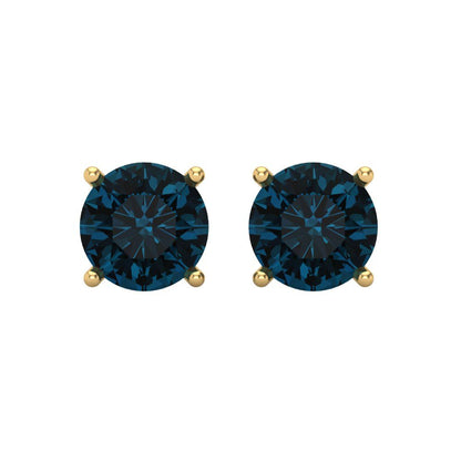 3 ctw London Blue Topaz Studs Earrings | 7.5mm Round Cut White Gold Screw back | December Birthstone