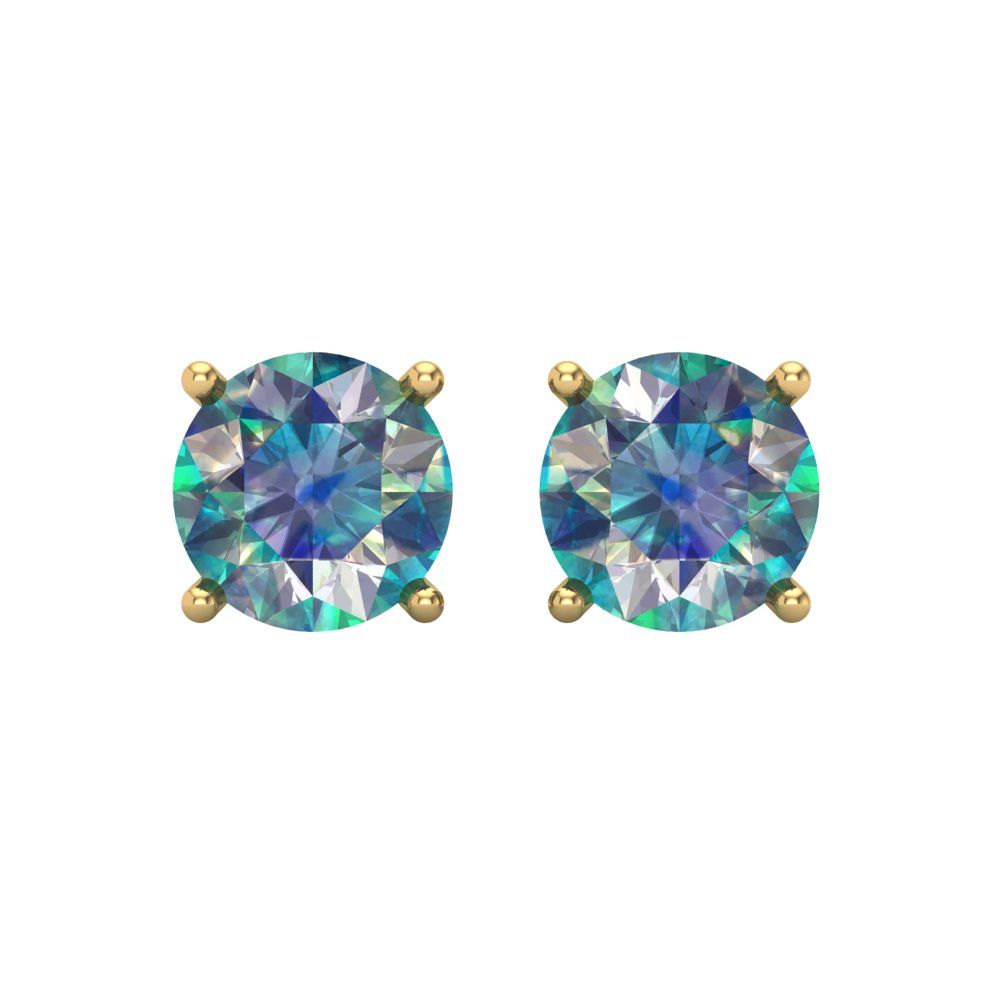 3 ctw Blue Moissanite Studs Earrings | 7.5mm Round Cut White Gold Screw back | April Birthstone