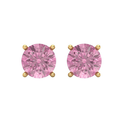3 ctw Pink Zirconia Studs Earrings | 7.5mm Round Cut White Gold Screw back | April Birthstone