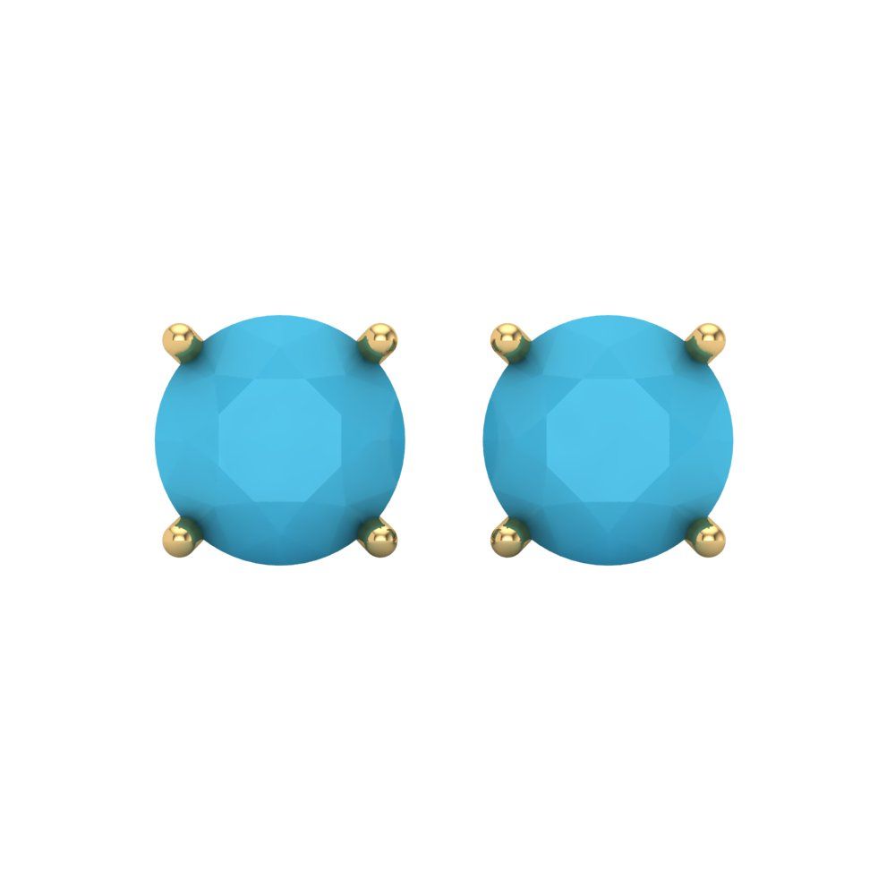 3 ctw Turquoise Studs Earrings | 7.5mm Round Cut White Gold Screw back | December Birthstone