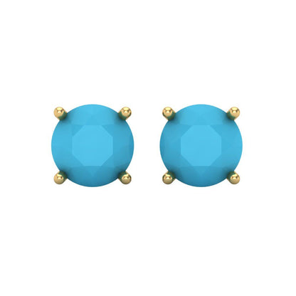 3 ctw Turquoise Studs Earrings | 7.5mm Round Cut White Gold Screw back | December Birthstone