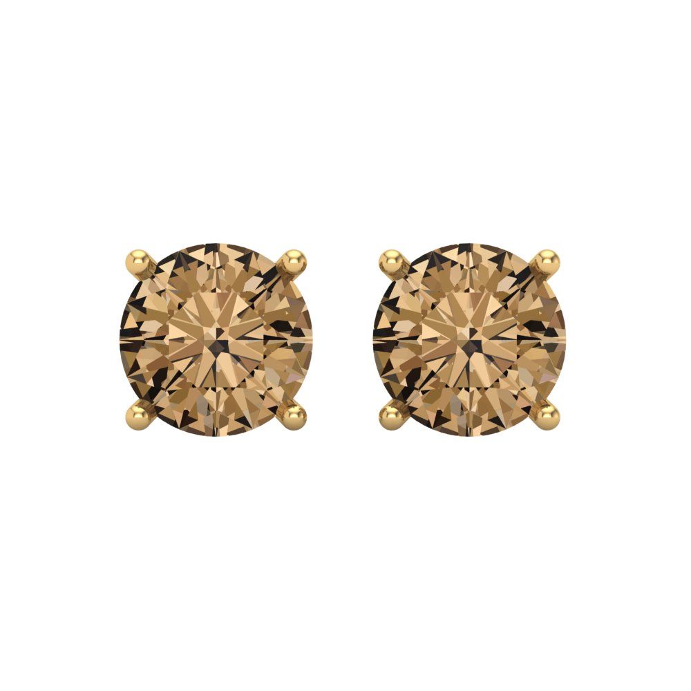 3 ctw Champagne Studs Earrings | 7.5mm Round Cut White Gold Screw back | April Birthstone