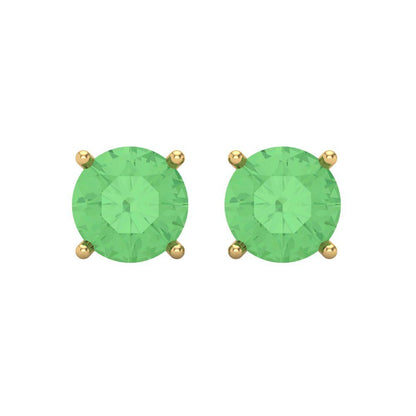 3 ctw Green Zirconia Studs Earrings | 7.5mm Round Cut White Gold Screw back | April Birthstone