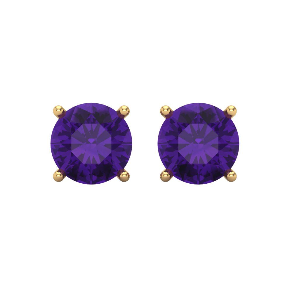 3 ctw Amethyst Studs Earrings | 7.5mm Round Cut White Gold Screw back | February Birthstone