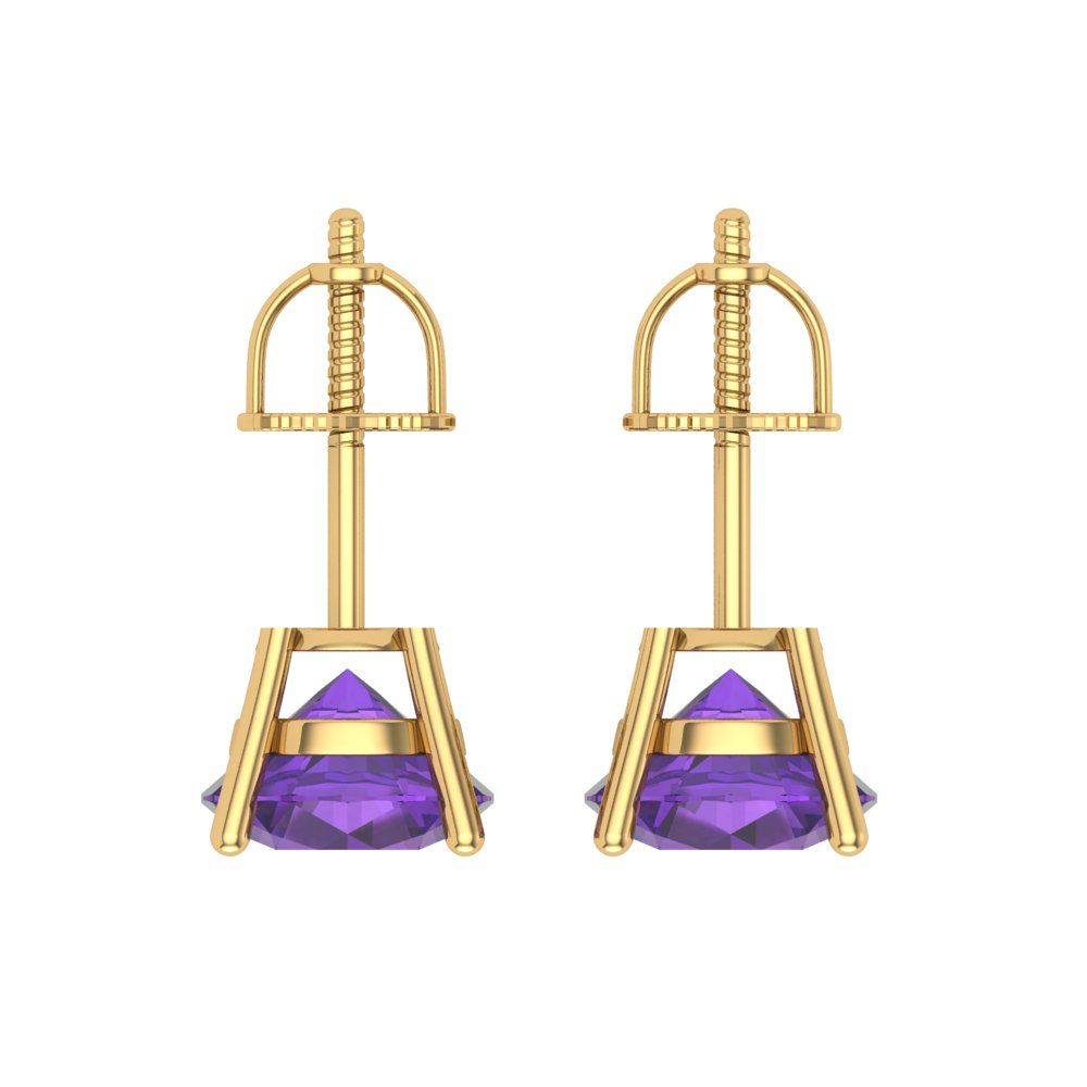 3 ctw Amethyst Studs Earrings | 7.5mm Round Cut White Gold Screw back | February Birthstone
