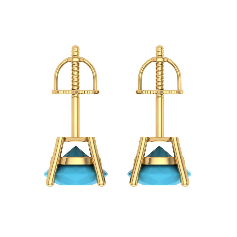 3 ctw Turquoise Studs Earrings | 7.5mm Round Cut White Gold Screw back | December Birthstone