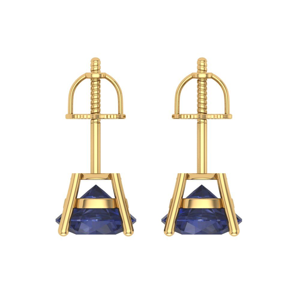3 ctw Blue Sapphire Studs Earrings | 7.5mm Round Cut White Gold Screw back | September Birthstone