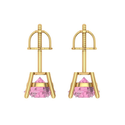 3 ctw Pink Zirconia Studs Earrings | 7.5mm Round Cut White Gold Screw back | April Birthstone