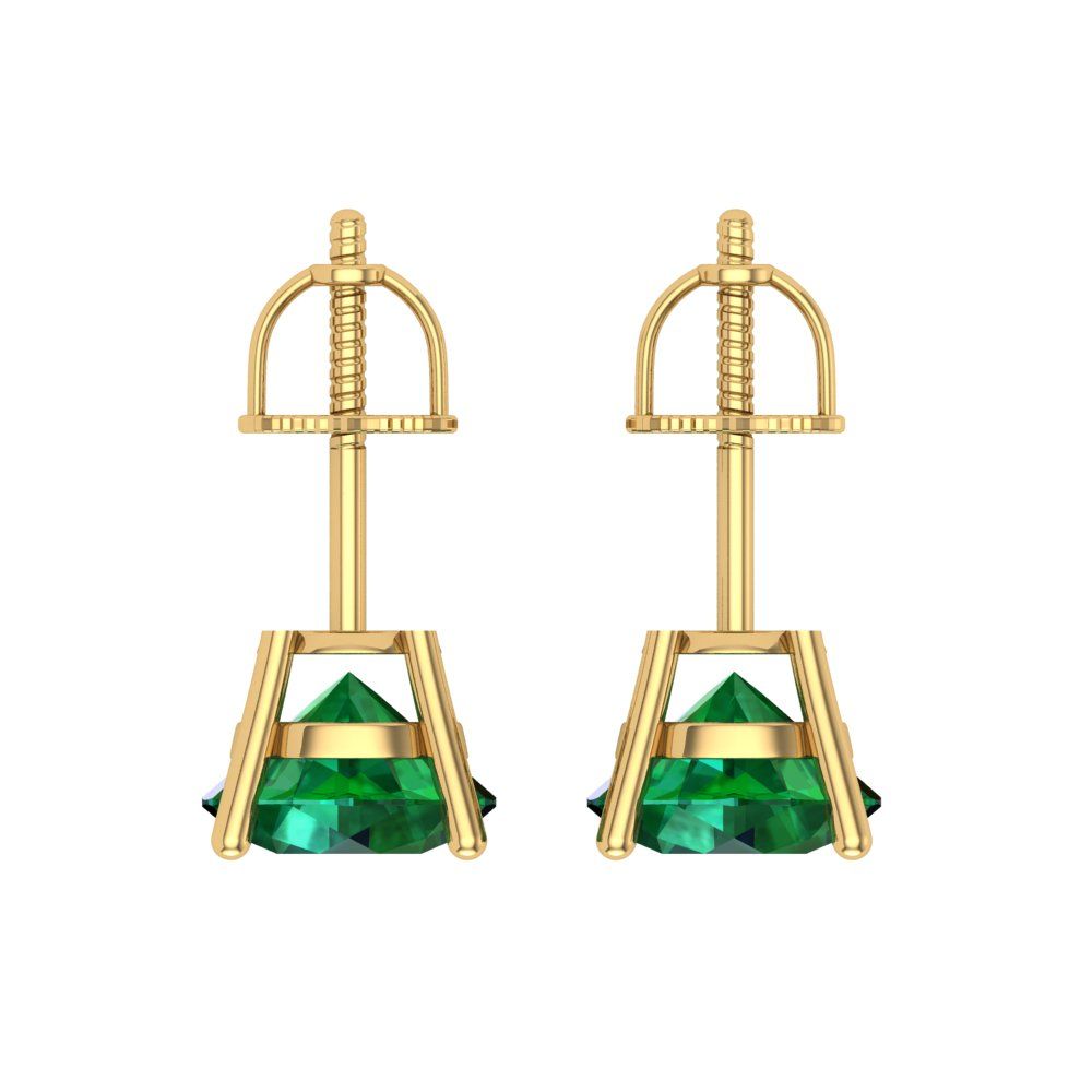 3 ctw Emerald Studs Earrings | 7.5mm Round Cut White Gold Screw back | May Birthstone