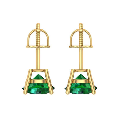 3 ctw Emerald Studs Earrings | 7.5mm Round Cut White Gold Screw back | May Birthstone