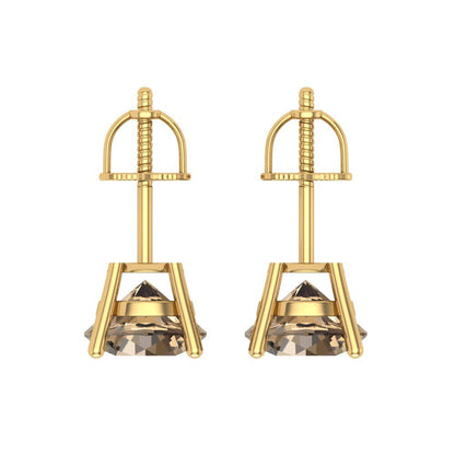 3 ctw Champagne Studs Earrings | 7.5mm Round Cut White Gold Screw back | April Birthstone