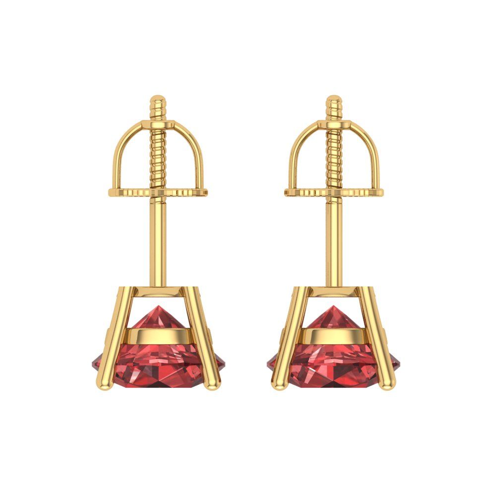 3 ctw Garnet Studs Earrings | 7.5mm Round Cut White Gold Screw back | January Birthstone