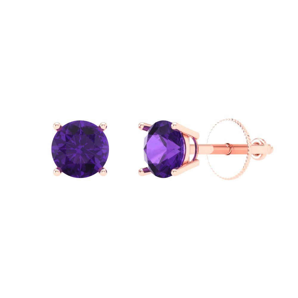 0.5 ctw Amethyst Studs Earrings | 4.0mm Round Cut White Gold Screw back | February Birthstone