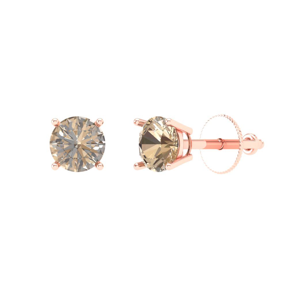 0.5 ctw Yellow Moissanite Studs Earrings | 4.0mm Round Cut White Gold Screw back | April Birthstone