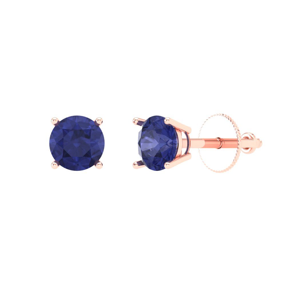 0.5 ctw Tanzanite Studs Earrings | 4.0mm Round Cut White Gold Screw back | December Birthstone