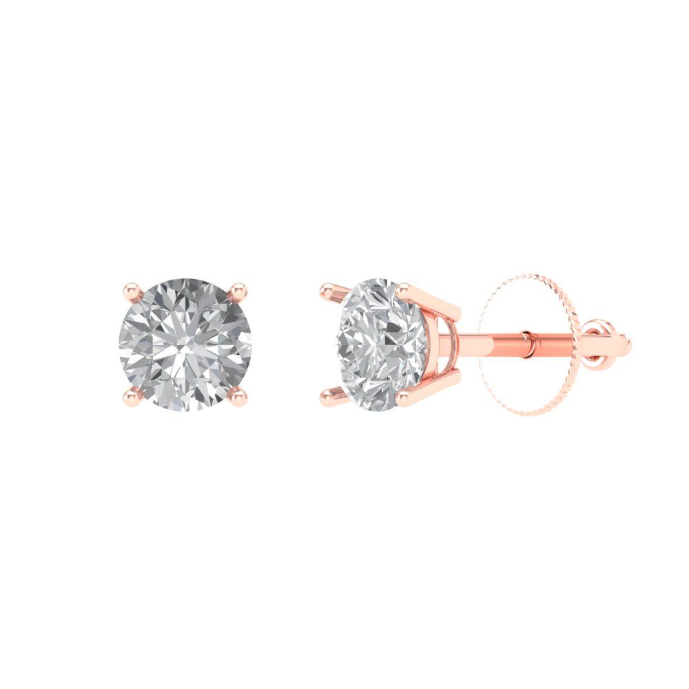 0.5 ctw Moissanite Studs Earrings | 4.0mm Round Cut White Gold Screw back | April Birthstone