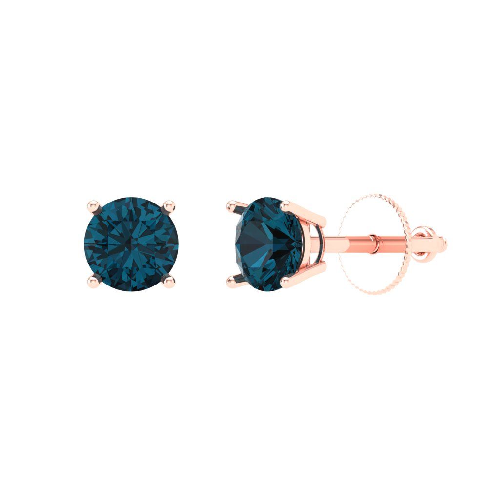 0.5 ctw London Blue Topaz Studs Earrings | 4.0mm Round Cut White Gold Screw back | December Birthstone
