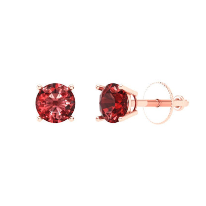 0.5 ctw Garnet Studs Earrings | 4.0mm Round Cut White Gold Screw back | January Birthstone