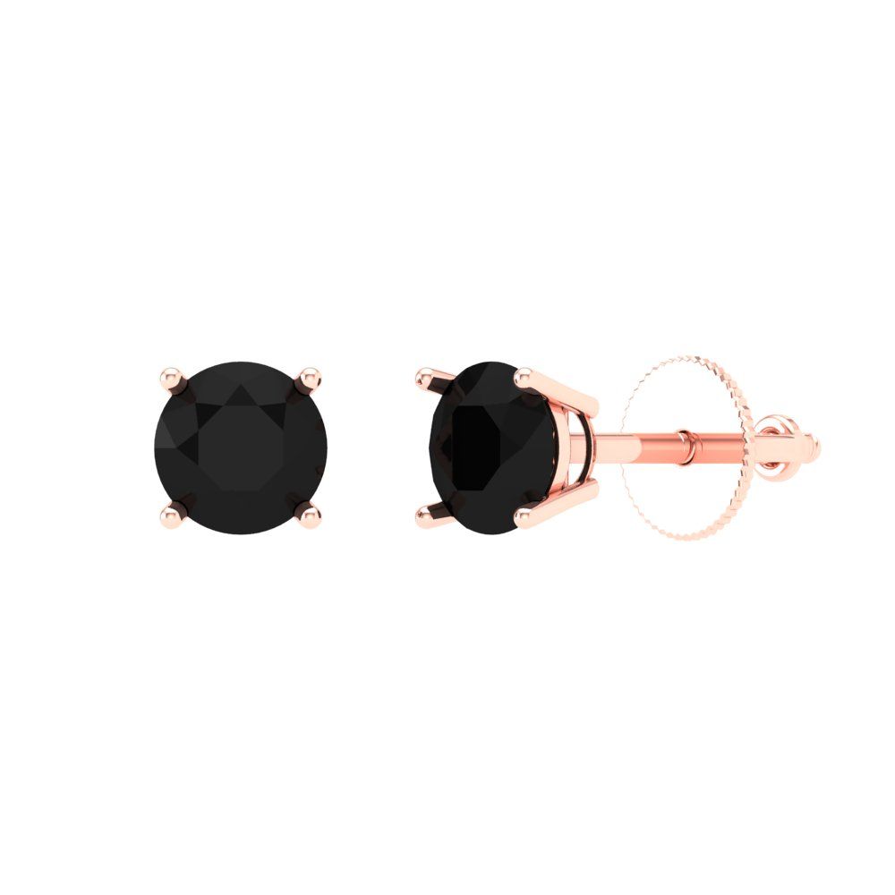 0.5 ctw Onyx Studs Earrings | 4.0mm Round Cut White Gold Screw back | July Birthstone