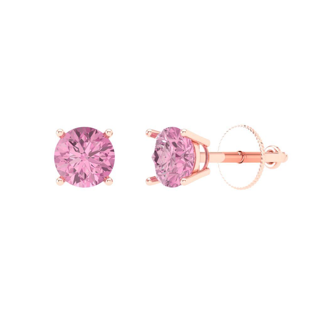 0.5 ctw Pink Zirconia Studs Earrings | 4.0mm Round Cut White Gold Screw back | April Birthstone